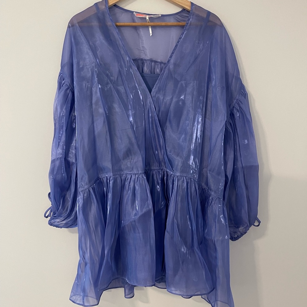 Free People Tara Mini Dress With Ruffles and Puff Sleeves